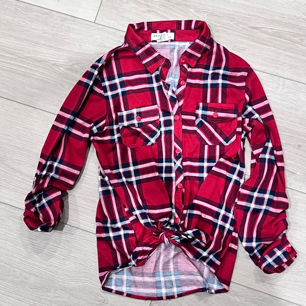 Tie front plaid top